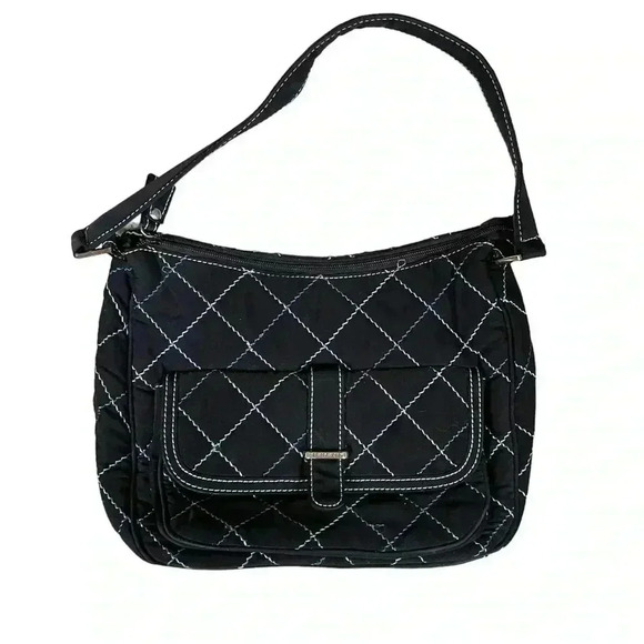 Vera Bradley Black And Blue Quilted Diamond Stitched Shoulder Bag - Picture 1 of 5